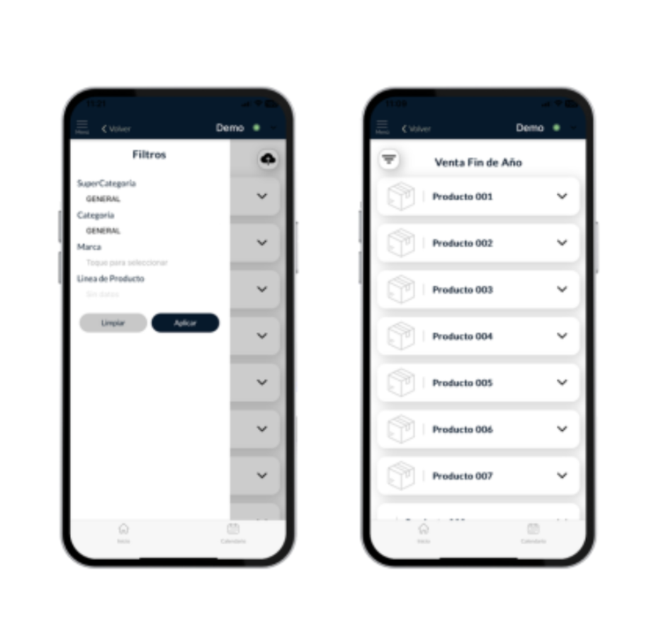 Paso 3: Filtros y lista de productos del formulario