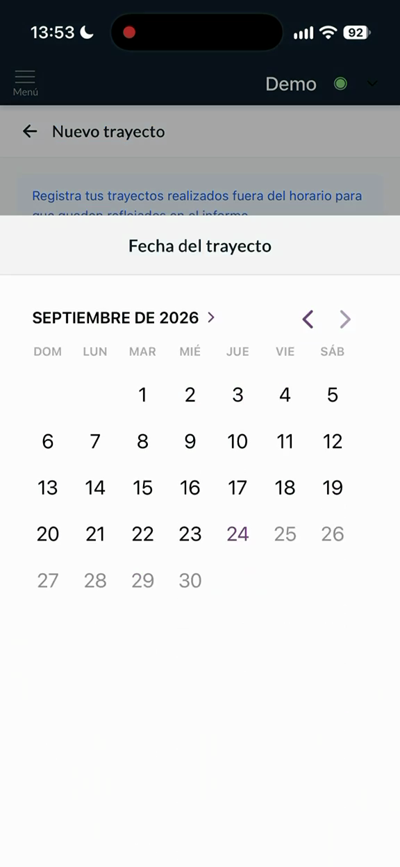 Selección de fecha del trayecto