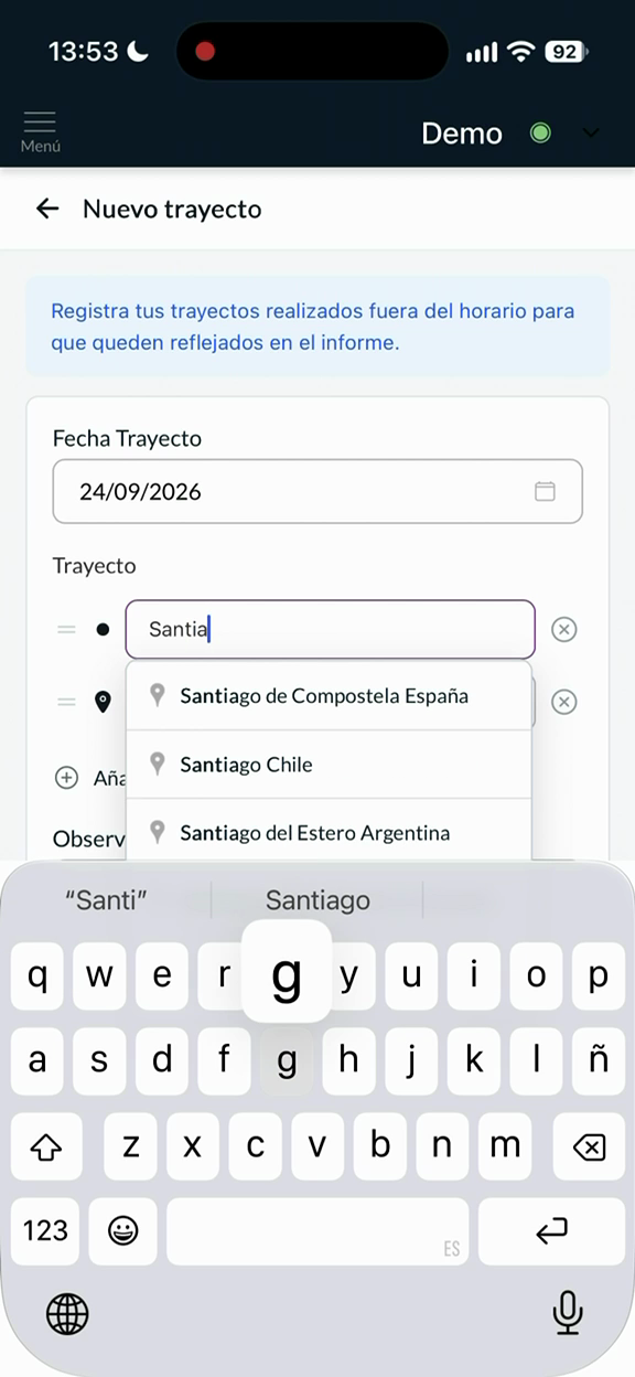 Alta de origen, paradas y destino