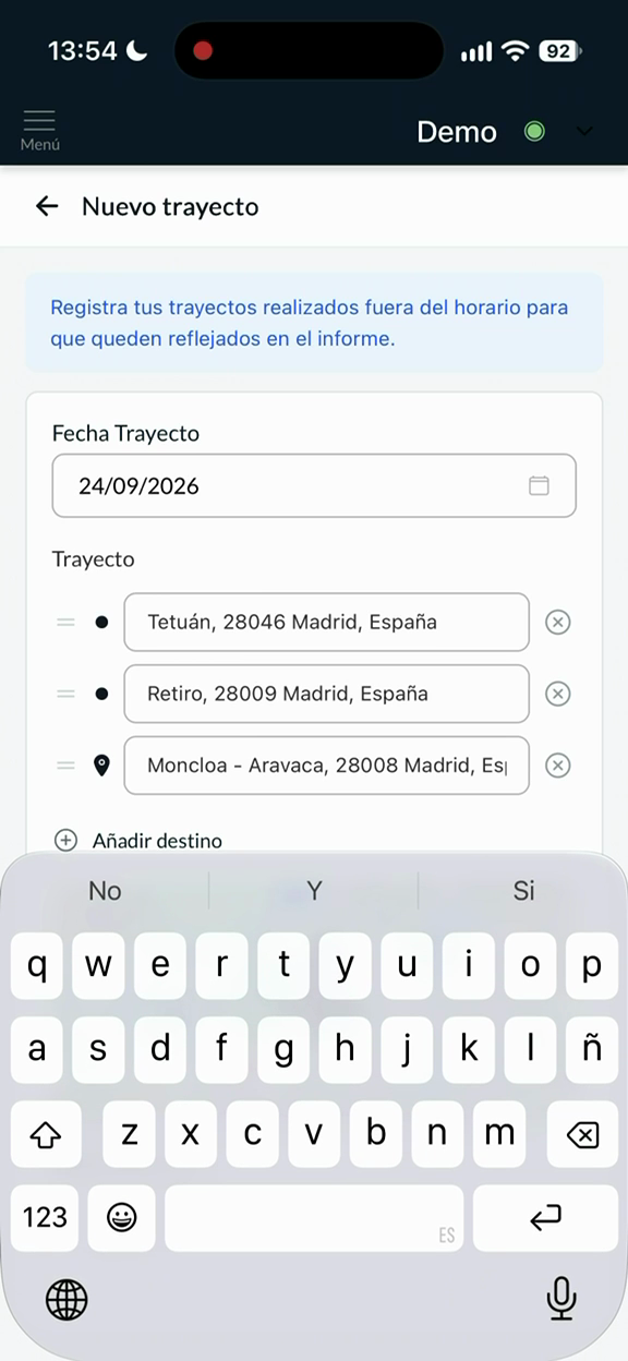 Mapa, observaciones y guardado del trayecto