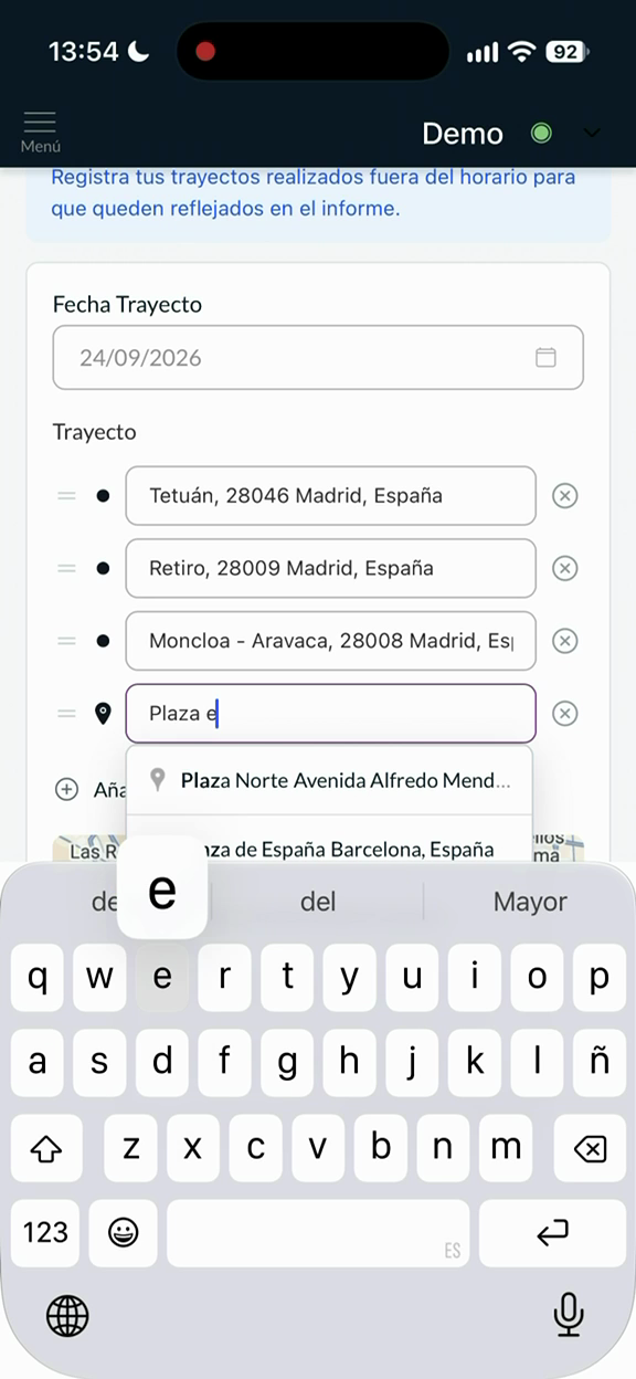 Edición de direcciones de un trayecto