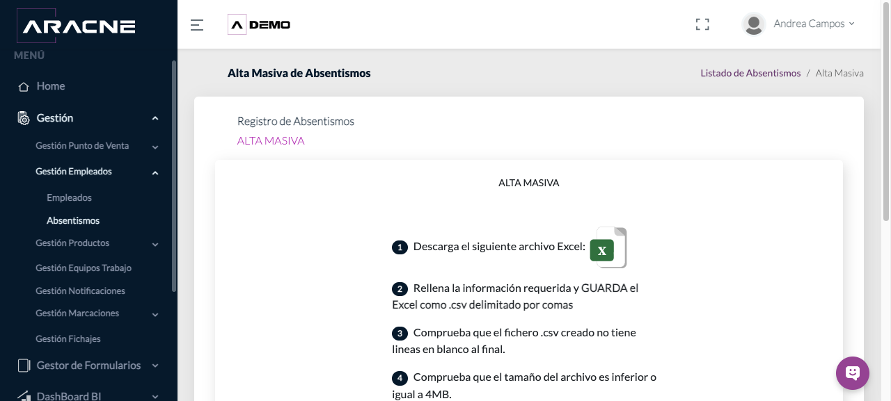 Carga masiva de absentismos