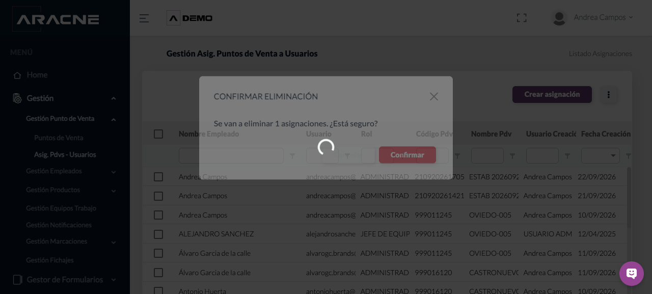 Confirmación de eliminación de asignaciones