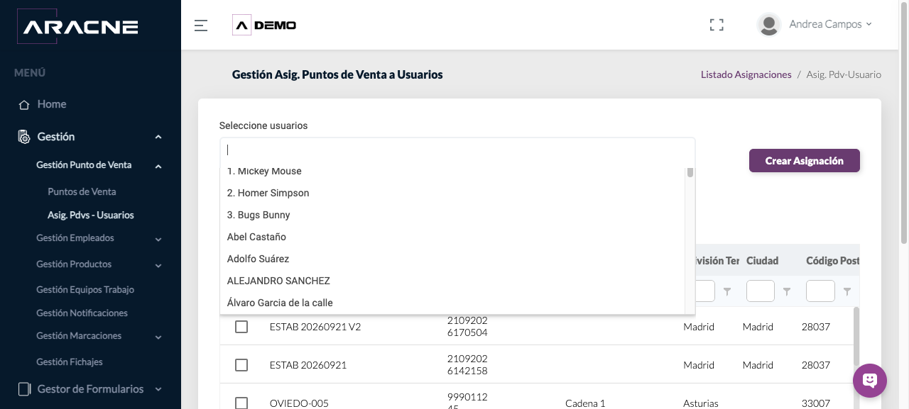 Selector de usuarios