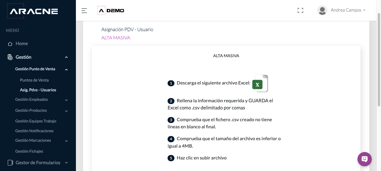Subir el CSV de asignaciones