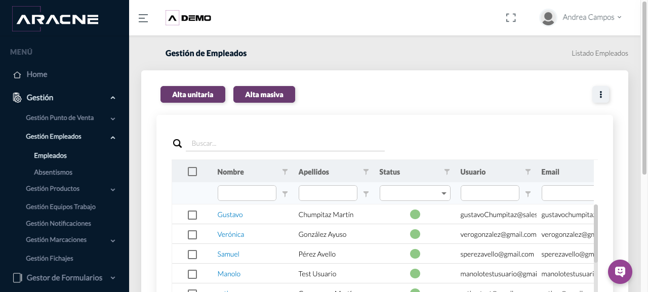 Listado de empleados con filtros