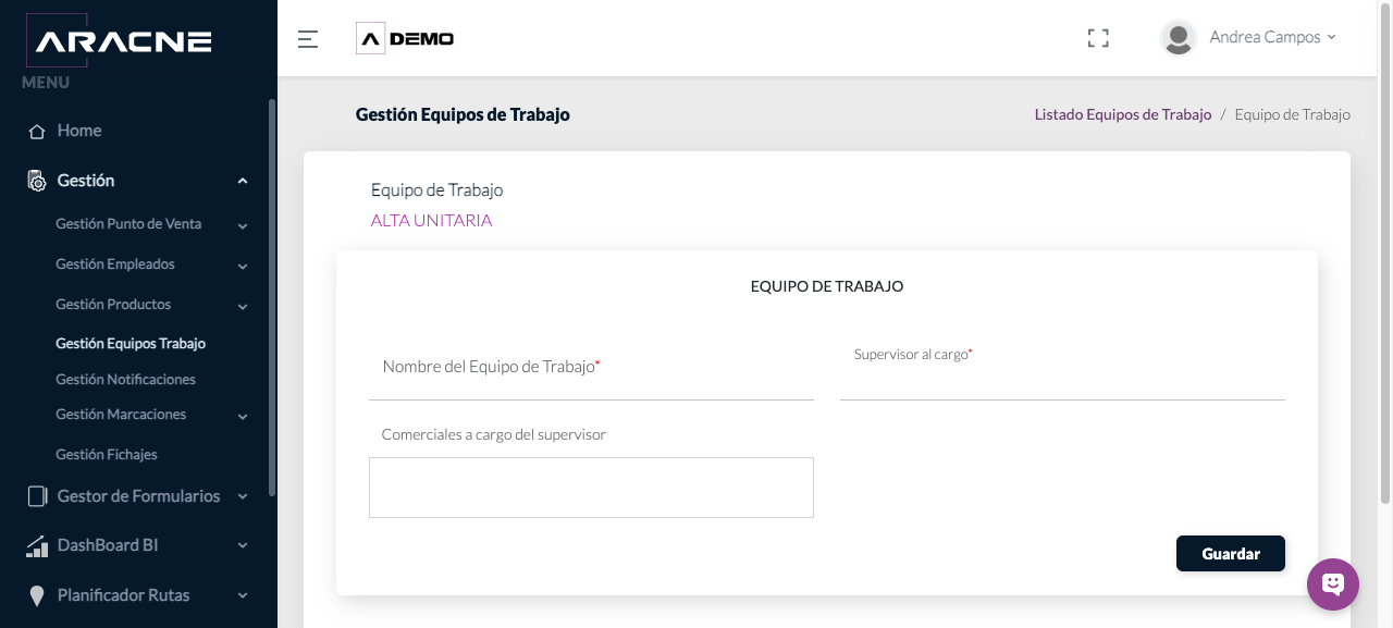 Alta unitaria de equipo