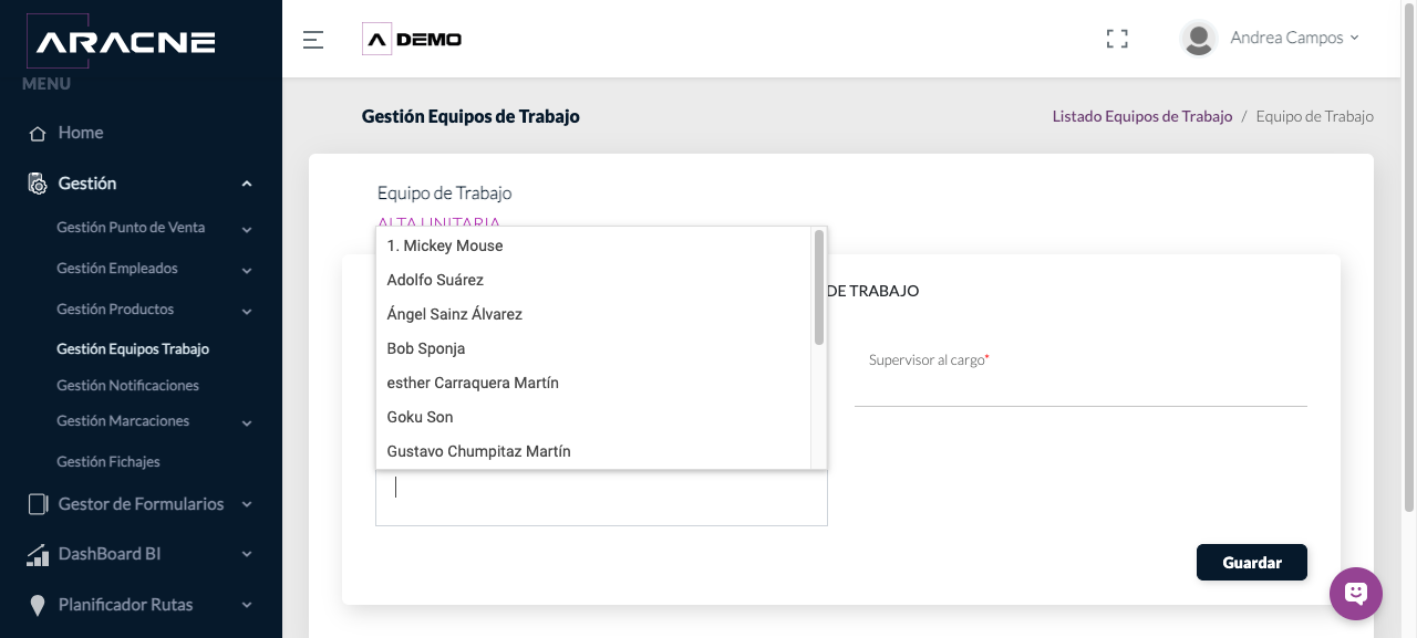 Selector de comerciales