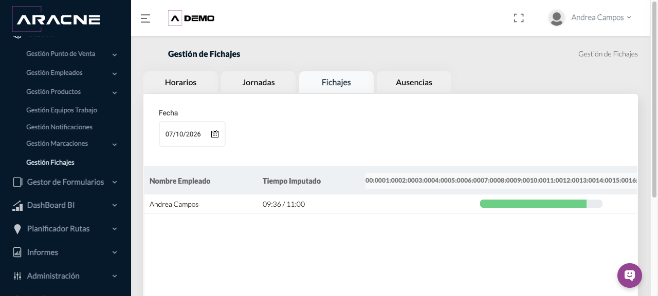Fichaje con tiempo imputado