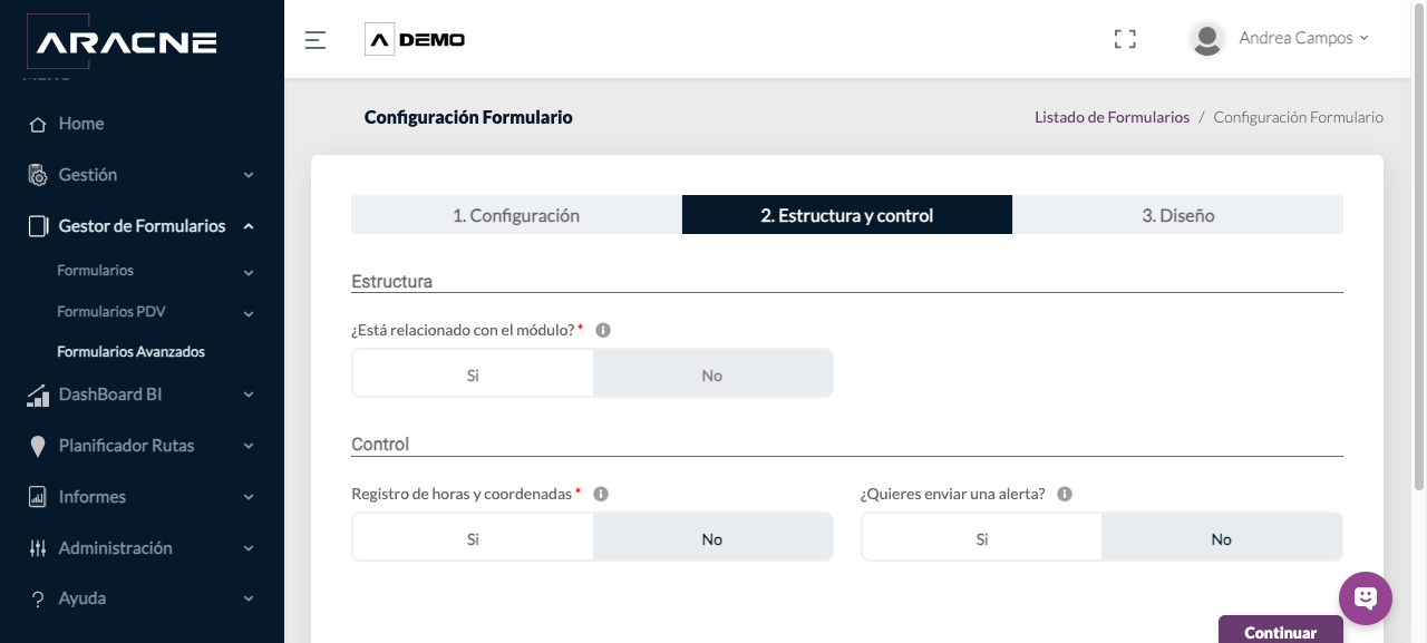 Estructura y control del formulario