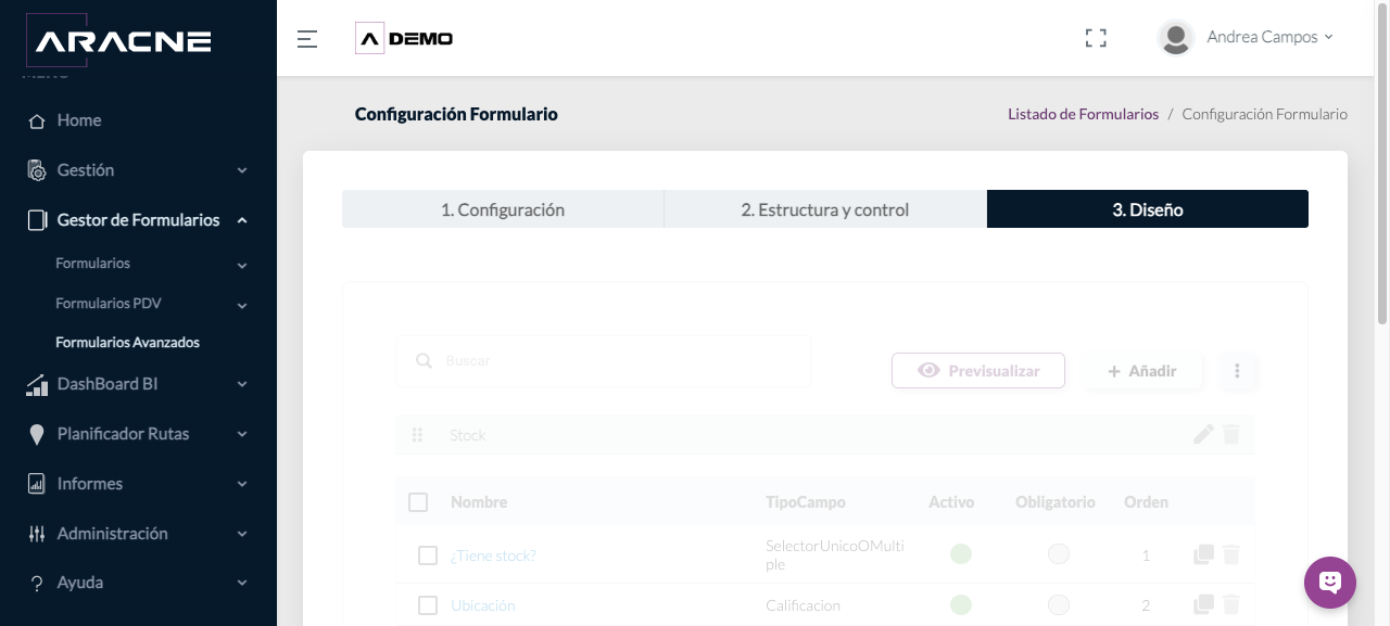 Pantalla Diseño de Formularios Avanzados