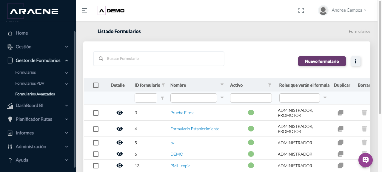 Paso 1: Listado y acciones de Formularios Avanzados