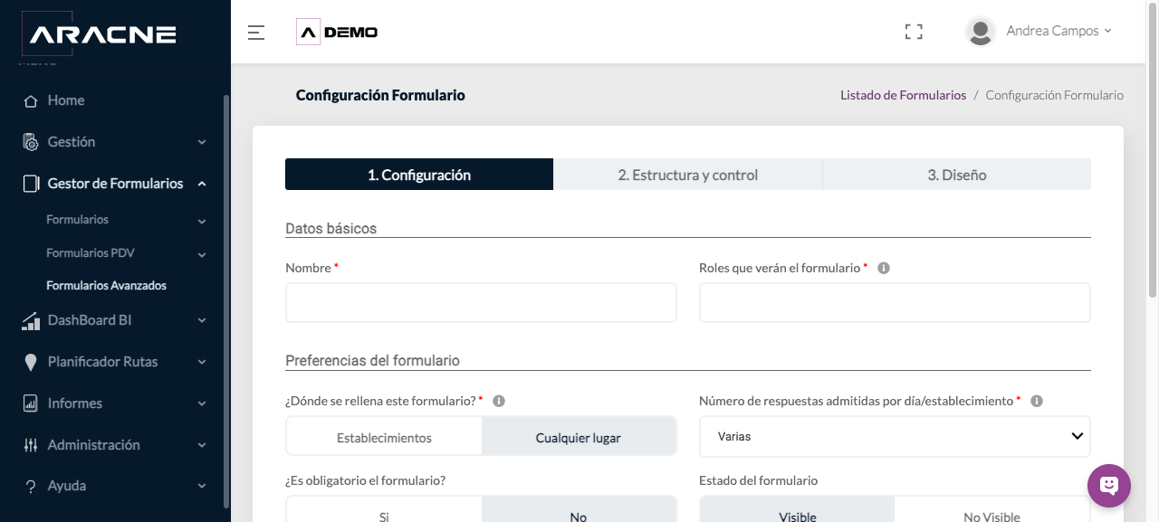 Paso 1: Configuración y pestañas del editor de Formularios Avanzados