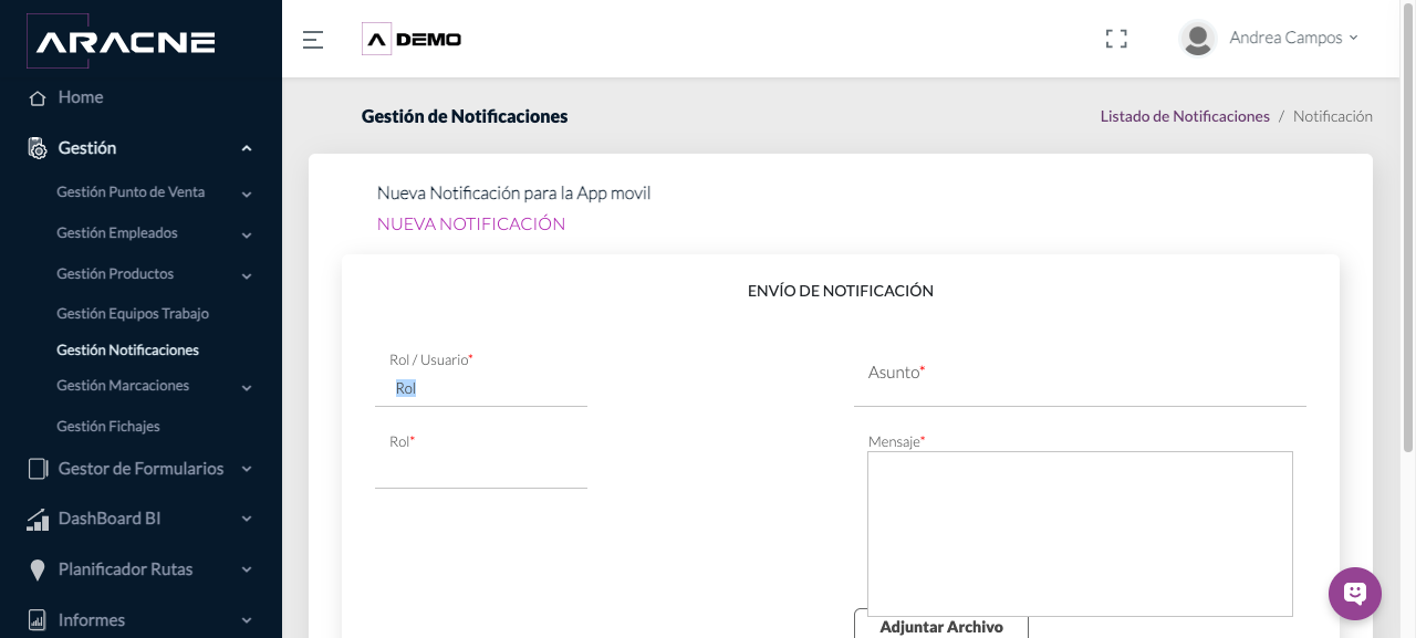Envío de notificación por rol
