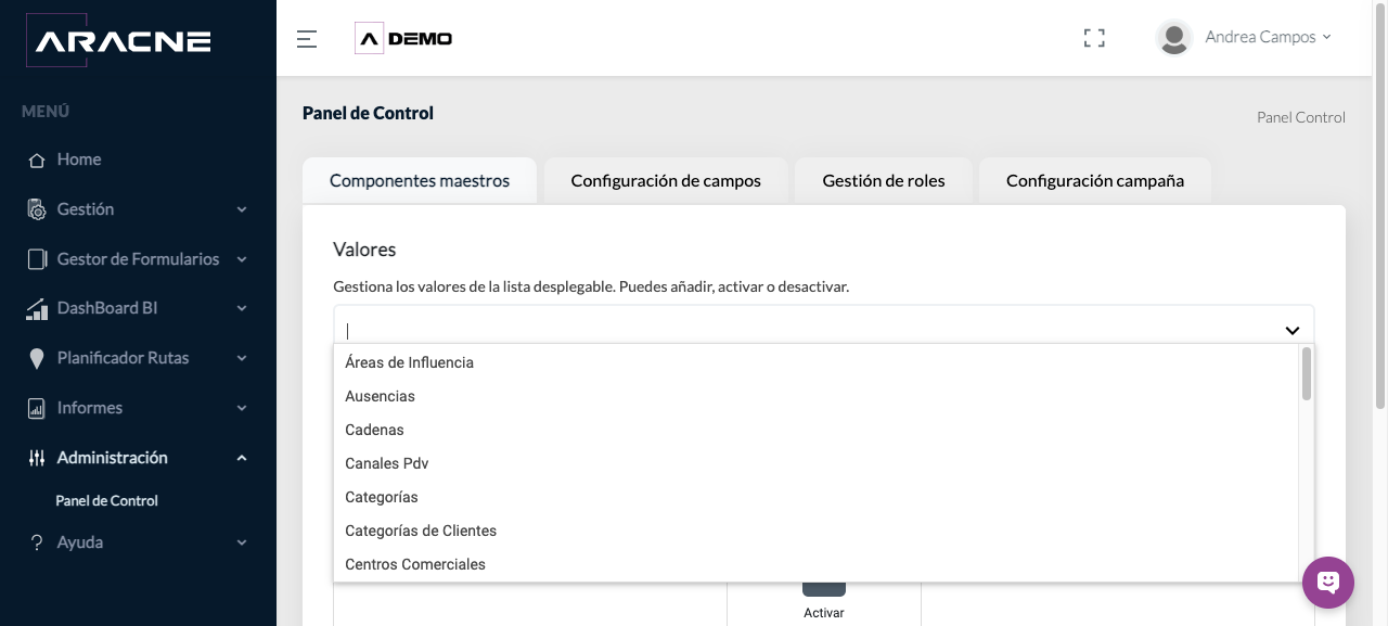 Selector de Componentes maestros