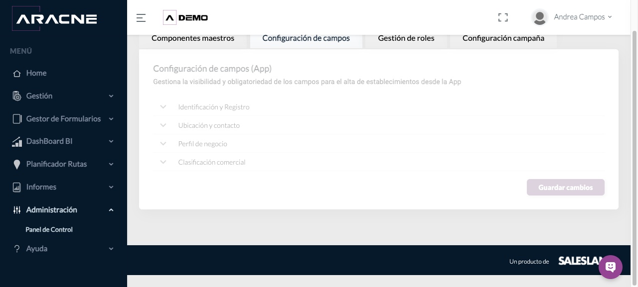 Configuración de campos de la App