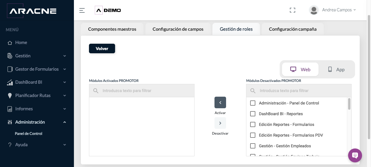 Permisos Web de un cargo