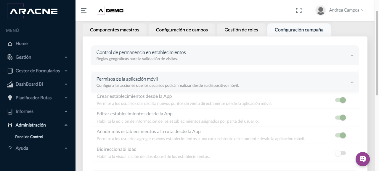 Permisos de la aplicación móvil
