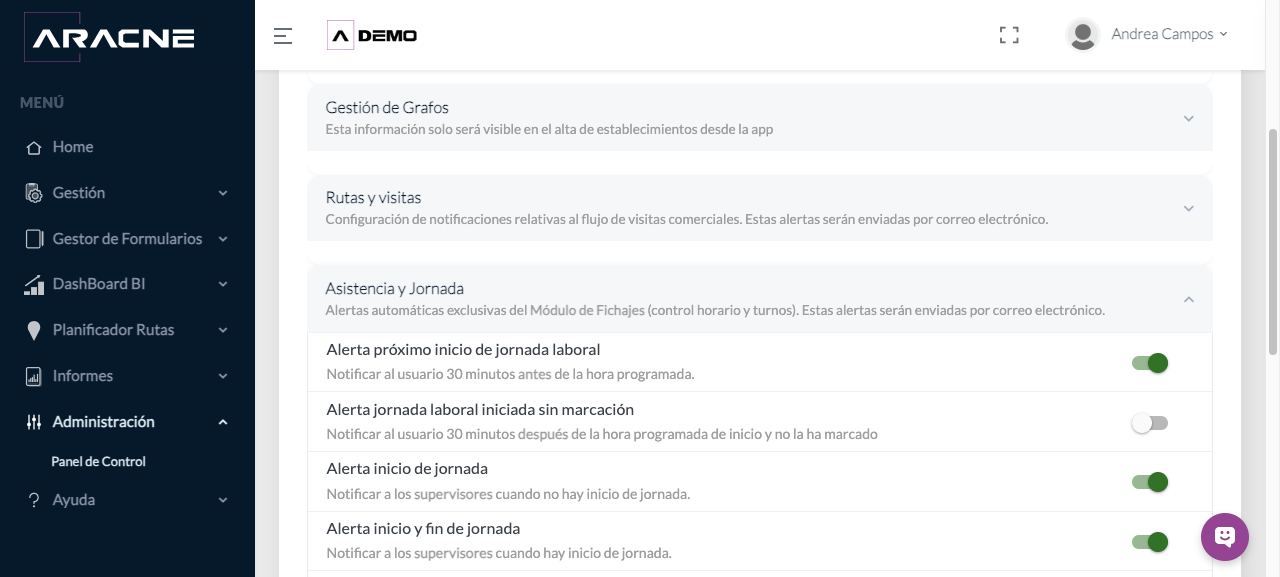Alertas de Asistencia y Jornada