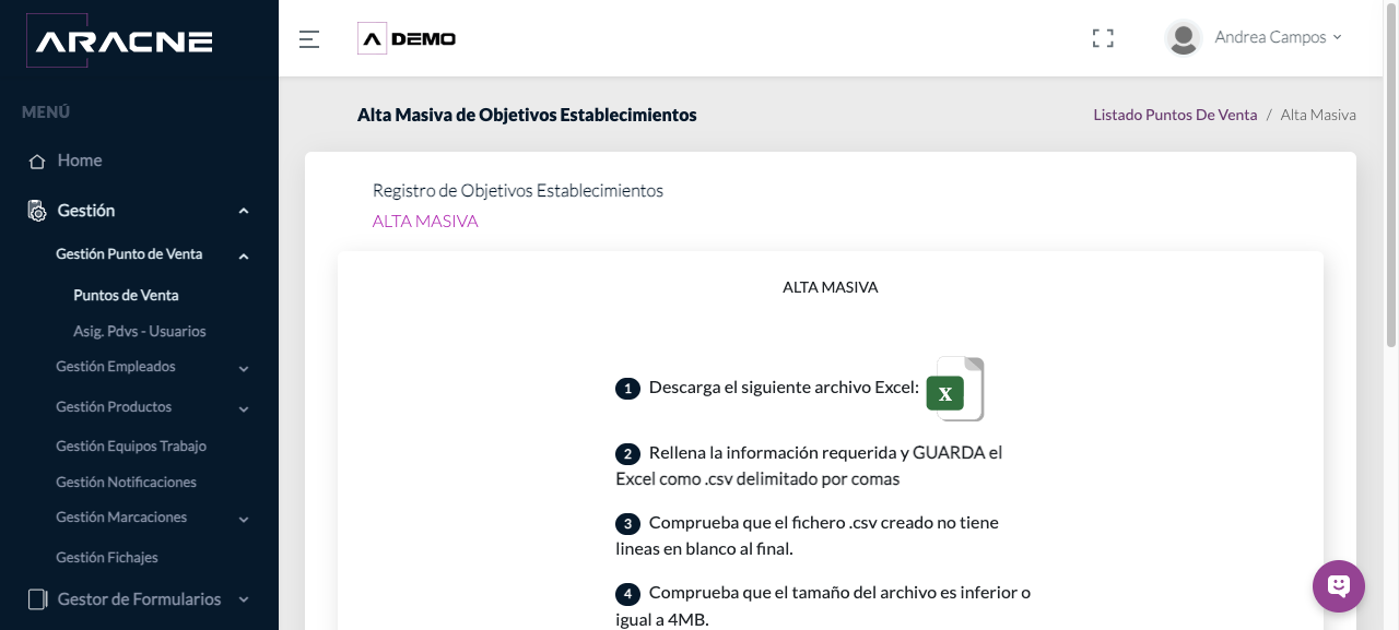 Plantilla de objetivos de PDV