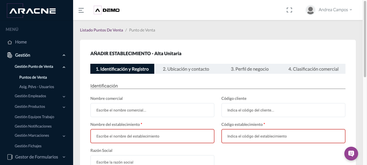 Perfil de negocio del establecimiento