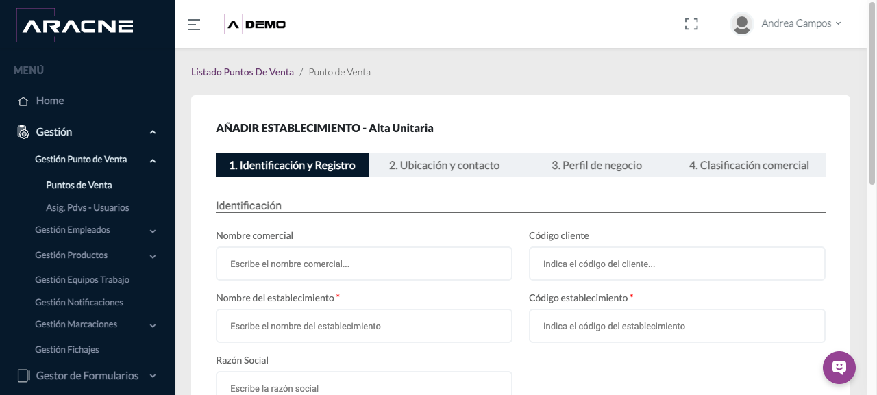 Acceso al alta unitaria de PDV