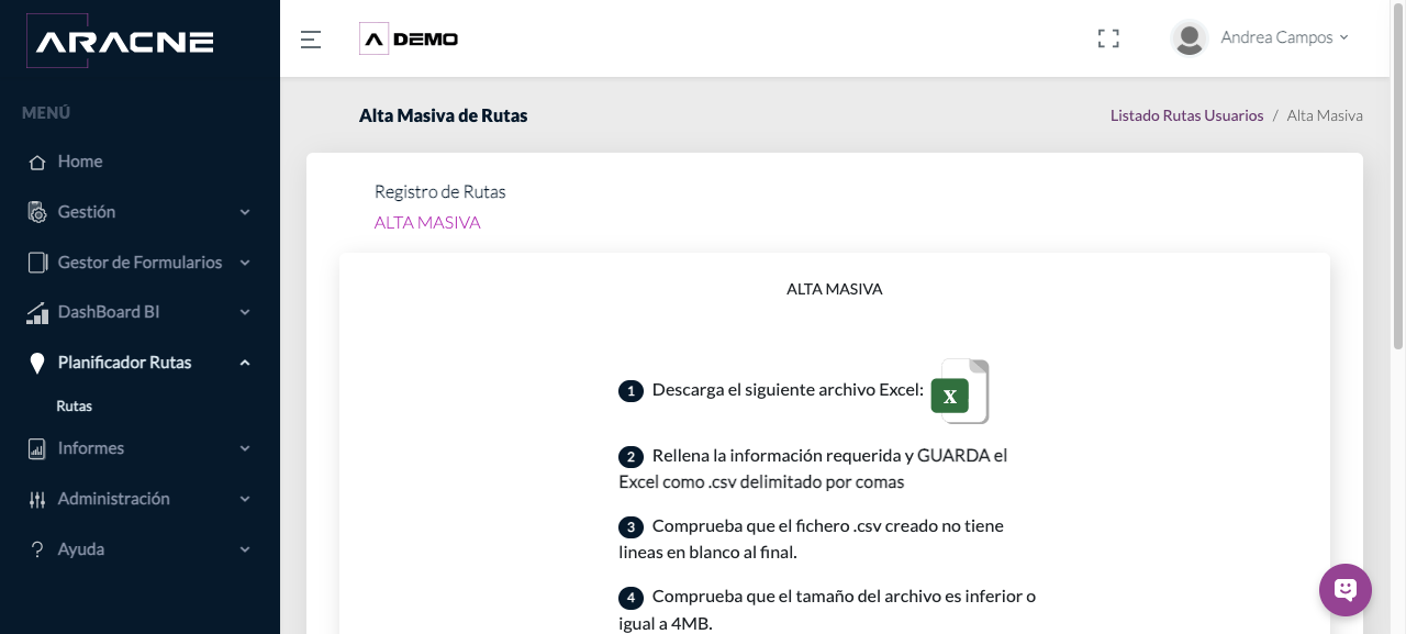 Alta Masiva de Rutas