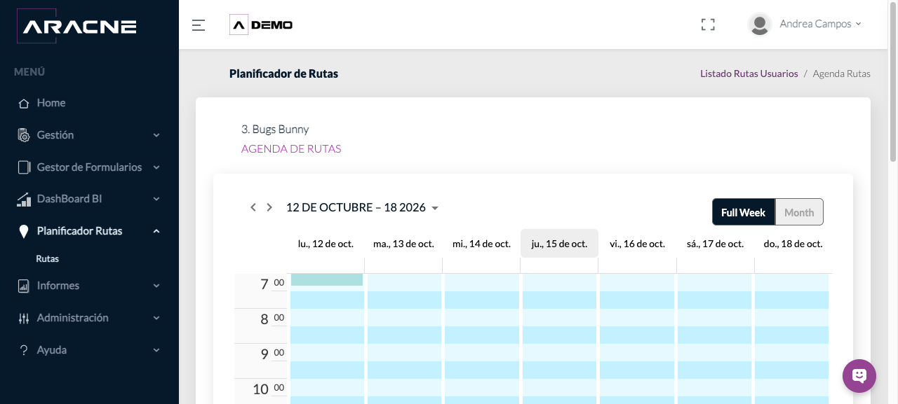 Agenda semanal de rutas